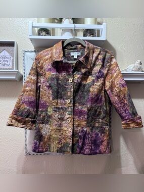 Coldwater Creek's signature "Art to Wear" boho-eclectic Cotton Jacket  Sz XL